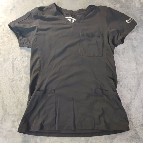 Helix by Benefit Womens Scrub Top Black Size M Stretch V Neck Workwear Pocket - Picture 1 of 11